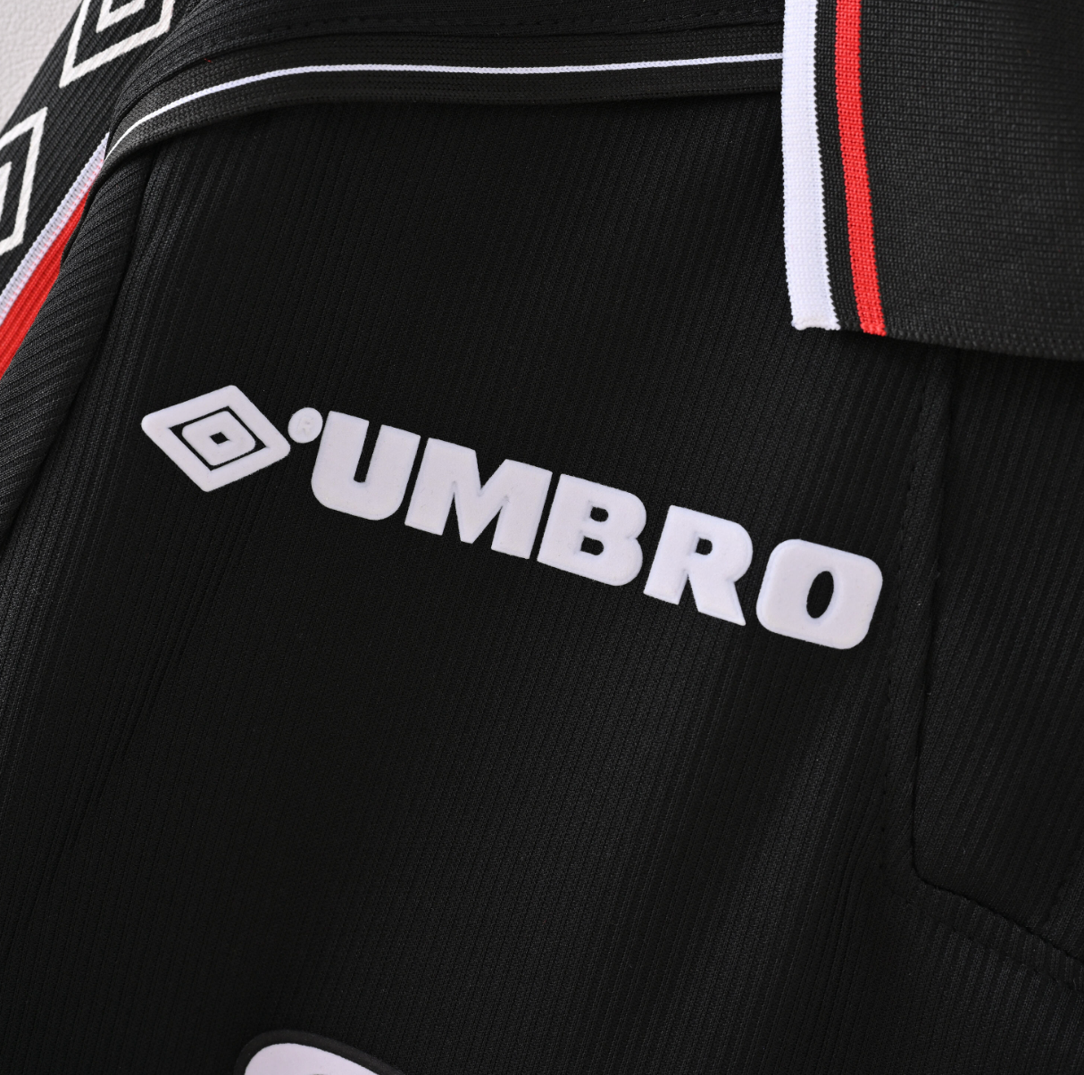 Manchester United 1995/96 Away Jersey — SHARP x Umbro in Black with Red Power Stripes