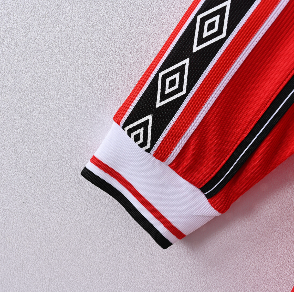 xManchester United 1994/95 Home Jersey — SHARP x Umbro in Red with Diamond Sleeve Detail