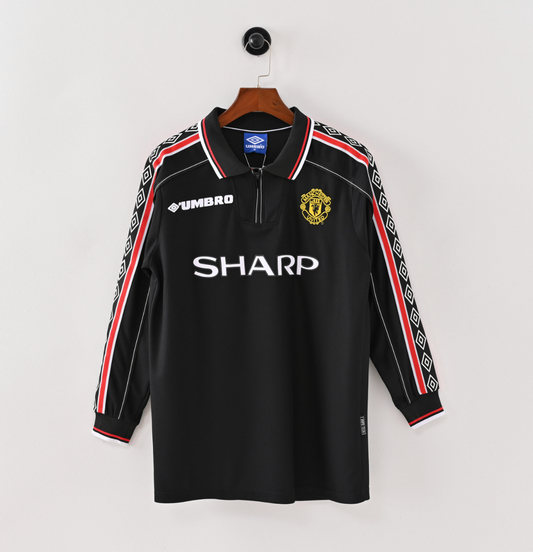 Manchester United 1995/96 Away Jersey — SHARP x Umbro in Black with Red Power Stripes