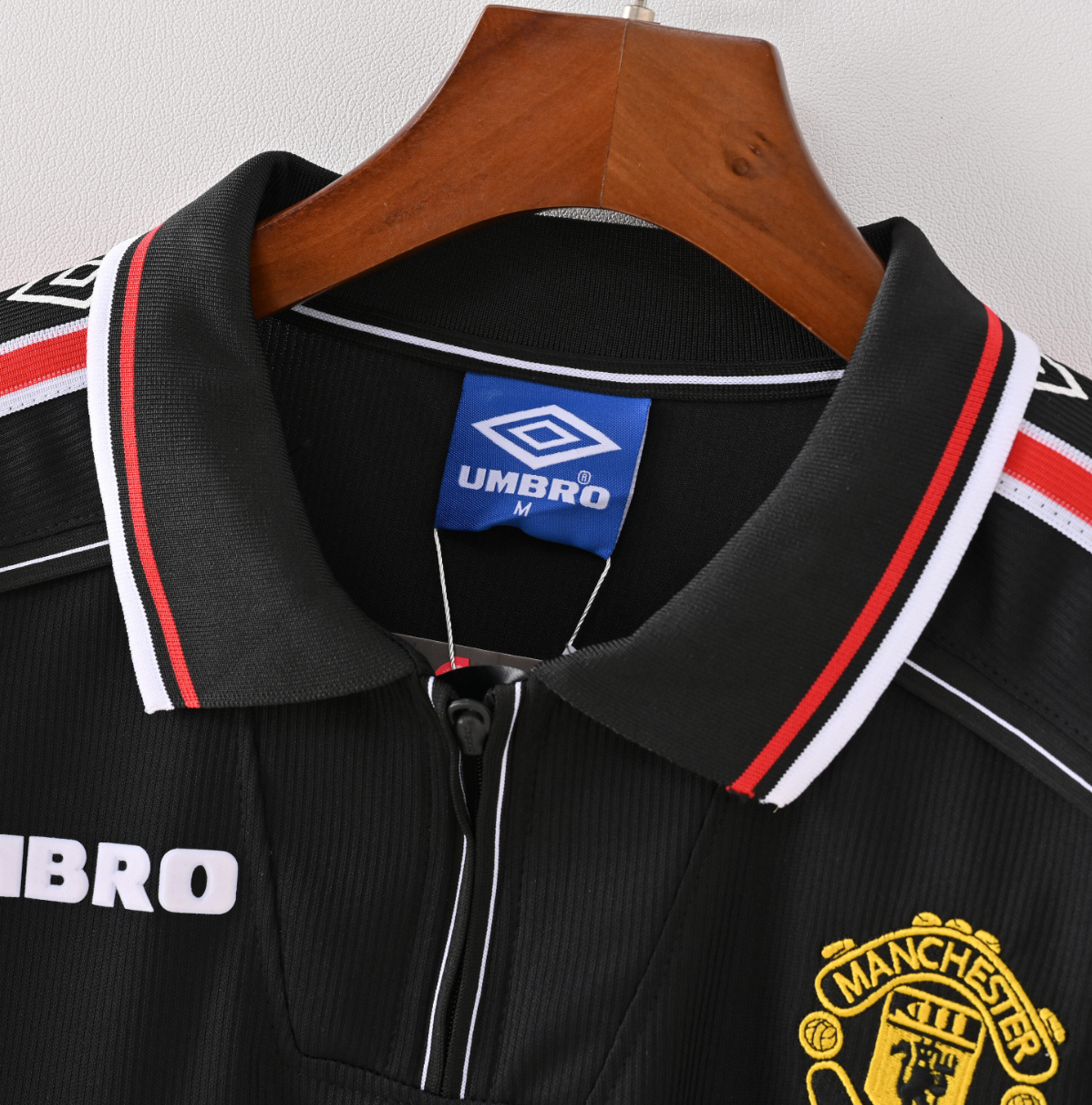 Manchester United 1995/96 Away Jersey — SHARP x Umbro in Black with Red Power Stripes
