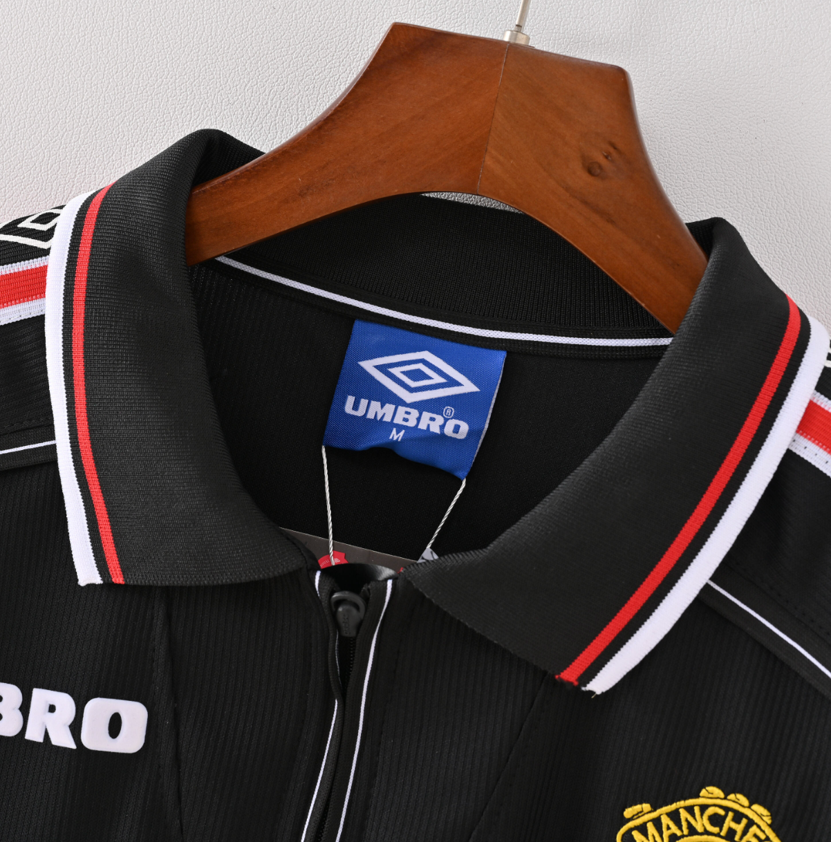 Manchester United 1995/96 Away Jersey — SHARP x Umbro in Black with Red Power Stripes